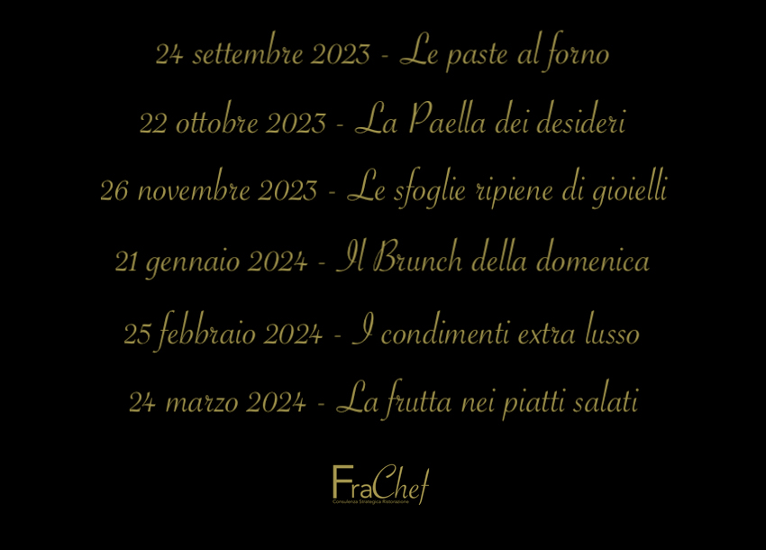 Il calendario dei Corsi di Cucina d'Eccellenza.