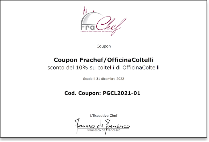 Coupon per l'acquisto agevolato di coltelli e pietre per affilare.