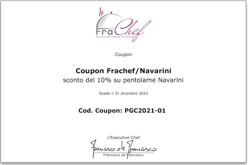 Coupon per l'acquisto agevolato di pentolame da Navarini.