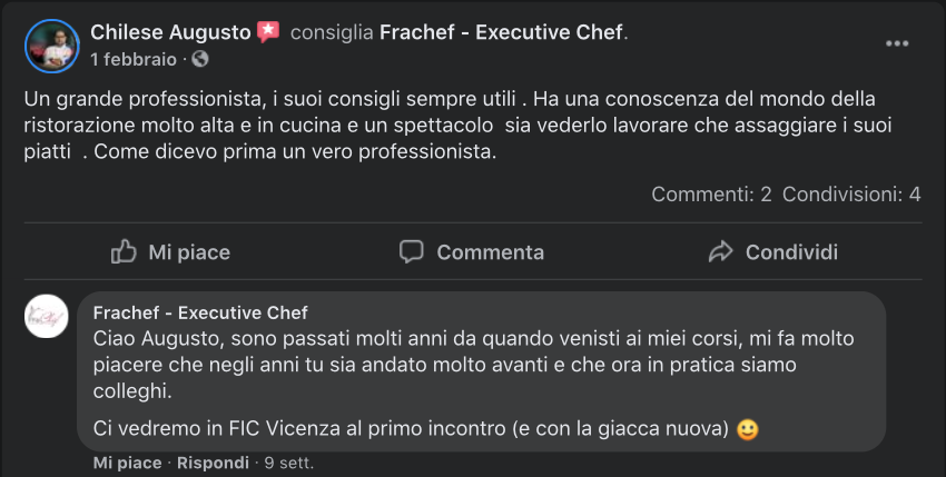 Una delle recensioni del corso di cucina professionale.