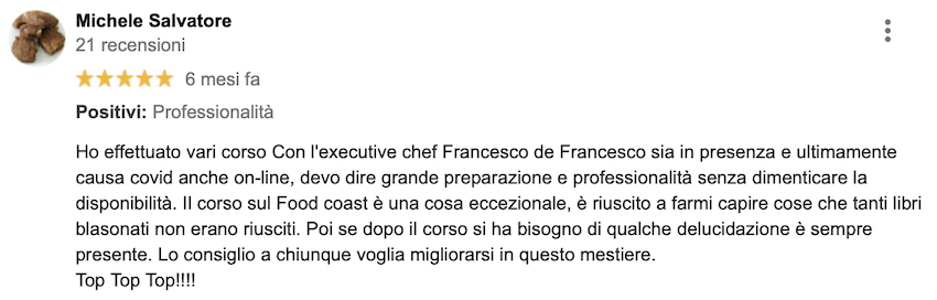 Michele, executive chef, ha frequentato molti miei corsi.